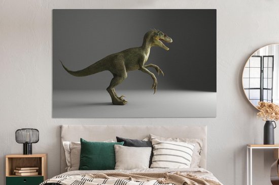 Canvas schilderij 150x100 cm - Wanddecoratie Velociraptor - Dinosaurus - Grijs - Muurdecoratie woonkamer - Slaapkamer decoratie - Kamer accessoires - Schilderijen