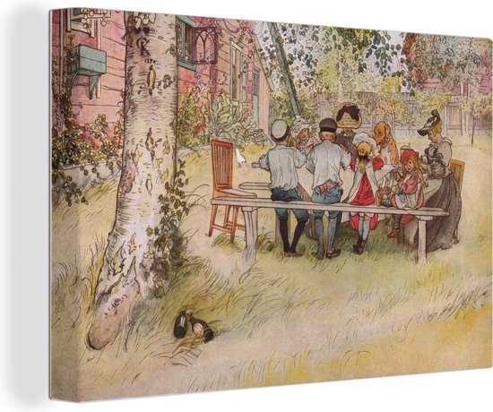 Canvas Schilderij Breakfast under the big birch - Carl Larsson - Wanddecoratie