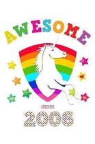 Awesome Since 2006: Unicorn 4 x 4 Quadrille Squared Coordinate Grid Paper Glossy Magical White Cover for Girls Born in '06 Math & Science Exercise Note Book