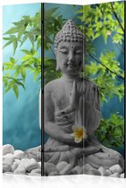 Vouwscherm - Mediterende Boeddha 135x172cm gemonteerd geleverd, dubbelzijdig geprint (kamerscherm)