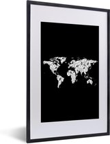 Fotolijst incl. Poster - Wereldkaart - Bladeren- Design - 40x60 cm - Posterlijst