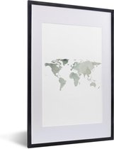 Fotolijst incl. Poster - Wereldkaart - Minimalisme - Grijs - 40x60 cm - Posterlijst