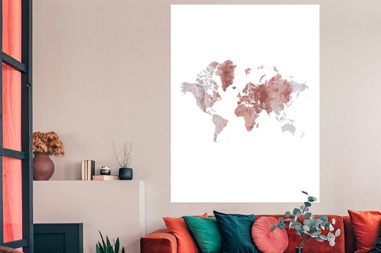 Affiche Carte du Wereldkaart - Rose - Marbre - 120x160 cm XXL
