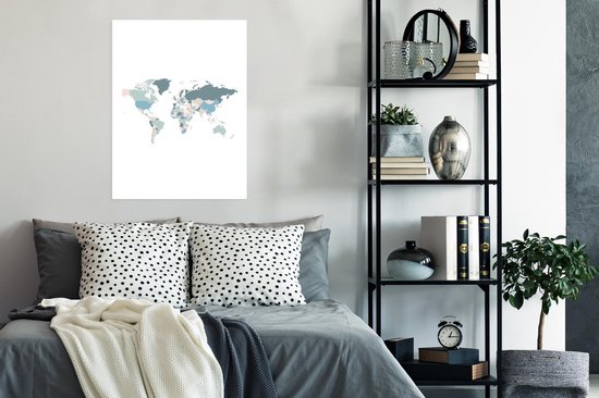 Cartes du monde du Wereldkaart - Blauw - Rose - 60x80 cm