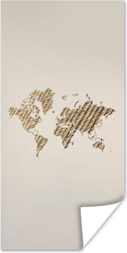 Poster Wereldkaart - Touw - Bruin - 75x150 cm