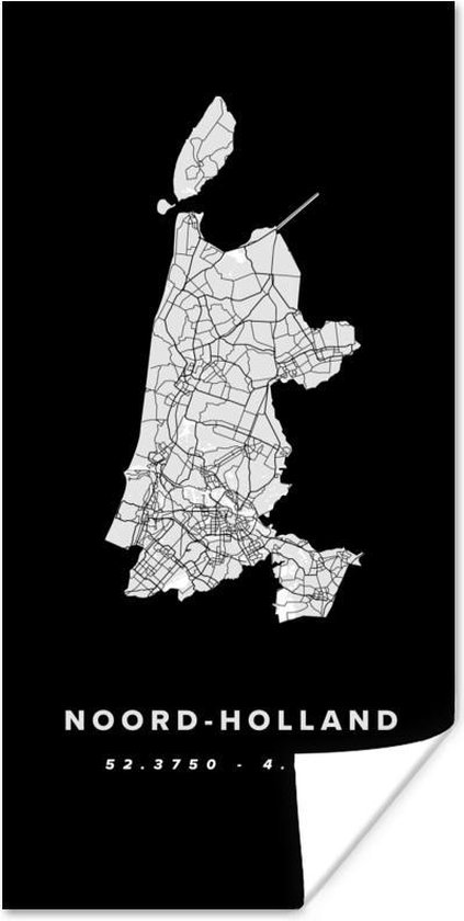 Poster Holland du Nord - Carte routière des Nederland - Zwart - 60x120 cm
