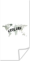 Wereldkaart Muur - Wereldkaart - Grijs - Quote - 40x80 cm - Poster