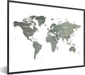 Fotolijst incl. Poster - Wereldkaart - Aardrijkskunde - Grijs - 80x60 cm - Posterlijst