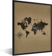 Fotolijst incl. Poster - Wereldkaart - Vintage - Kompas - 30x40 cm - Posterlijst