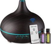 O'dor® Aroma Diffuser met Afstandsbediening met Extra 2x 10ml 100% PURE Etherische Olie - Geurverspreider - Ultrasone Vernevelaar Luchtbevochtiger Verdamper Aromatherapie - Donkerb