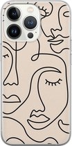 iPhone 13 Pro hoesje siliconen - Abstract gezicht lijnen - Soft Case Telefoonhoesje - Geen opdruk - Transparant, Beige