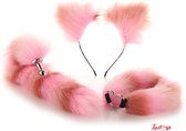 TipsToys Buttplug 3 Delige set - Staart Haarband met Oren en Halsband Kleur Roze/Bruin