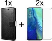 Oppo Reno 2 hoesje bookcase met pasjeshouder zwart wallet portemonnee book case cover - 2x Oppo Reno 2 screenprotector