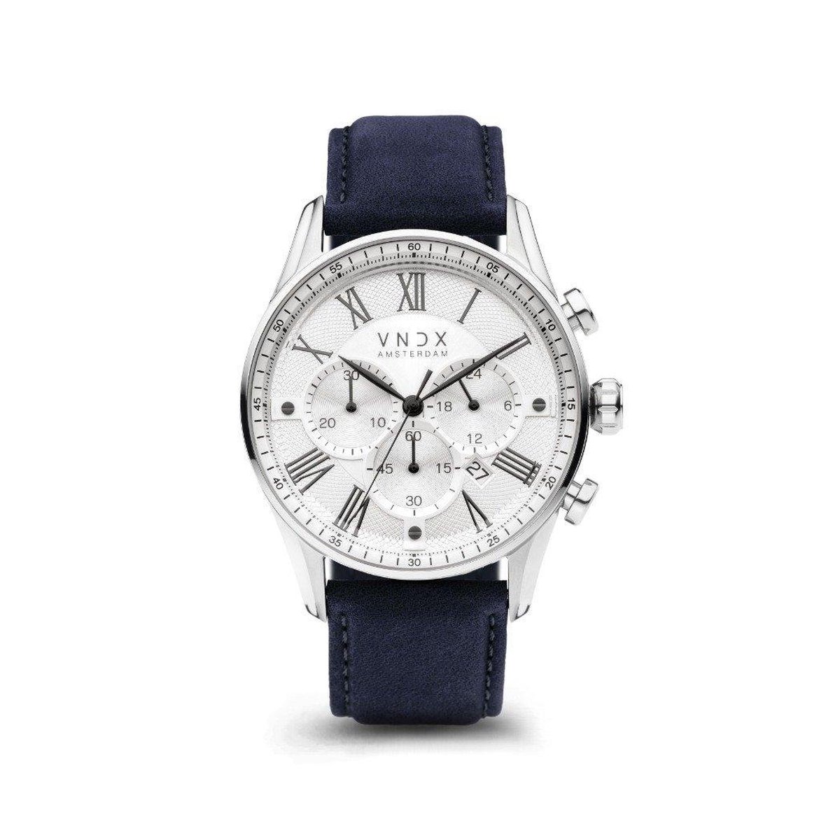 VNDX Amsterdam - Horloge voor mannen - The Chief Wit Leder Blauw