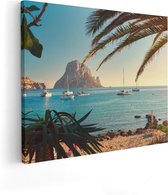 Artaza Canvas Schilderij Ibiza Cala d'Hort Strand  - 50x40 - Foto Op Canvas - Canvas Print