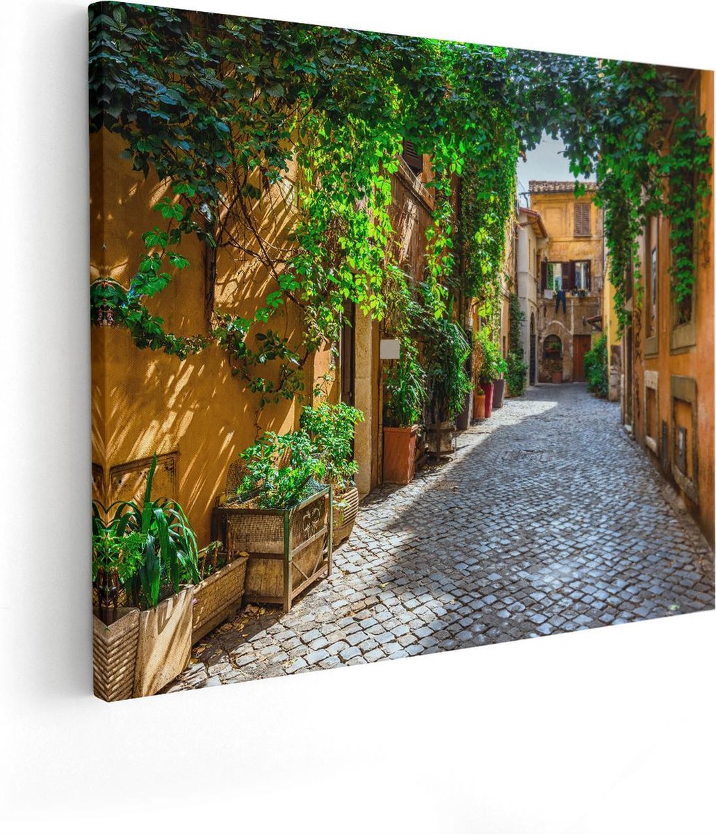 Artaza Canvas Schilderij Italiaans Straatje - 100x80 cm - Groot - Wanddecoratie Italie - M