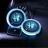 Coole Lichtgevende LED Onderzetters - Bekerhouders - Sfeerverlichting - LED Licht - Interieur Verlichting - 7 Verschillende Kleuren LED - Opladen via USB – Alfa Romeo