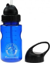 drinkfles met rietje blauw met handige karabijnhaak dop