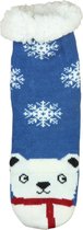 Huissokken met Antislip - Fluffy Gevoerd - Kerstsokken Dames en Heren - Wintersokken - Blauw met IJsbeer