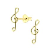 Joy|S - Zilveren muzieksleutel oorbellen - 4 x 13 mm - G sleutel - 14k goudplating