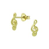 Joy|S - Zilveren muzieksleutel oorbellen - 4 x 9 mm - G sleutel - 14k goudplating