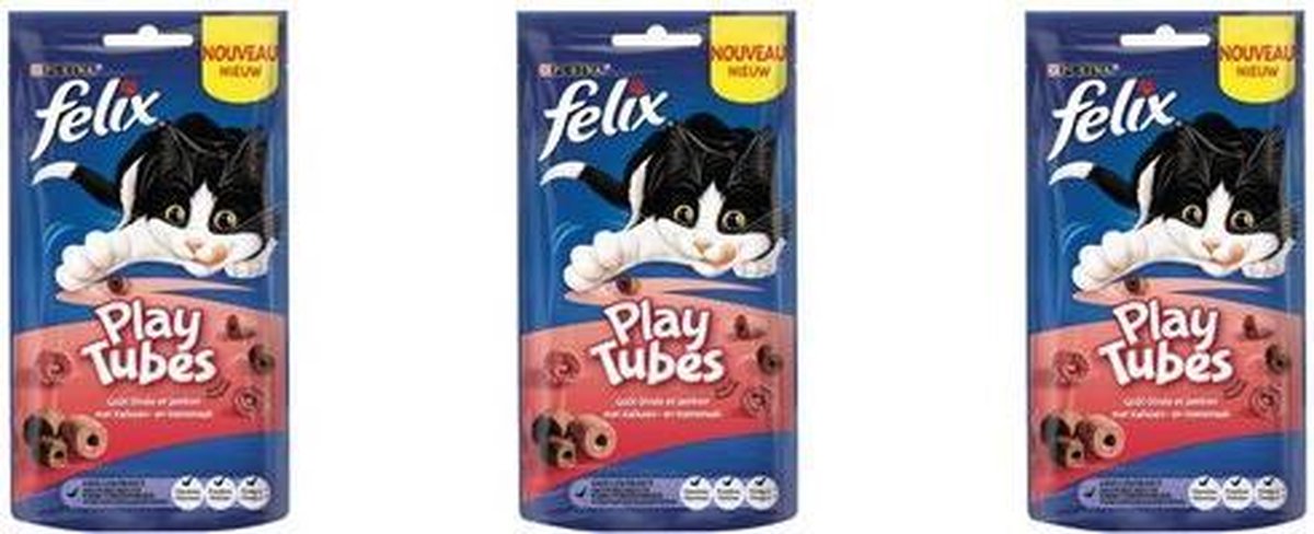 Felix - Kattensnack - Play Tubes Kalkoen & Ham - 180 gram - per 3 verpakking