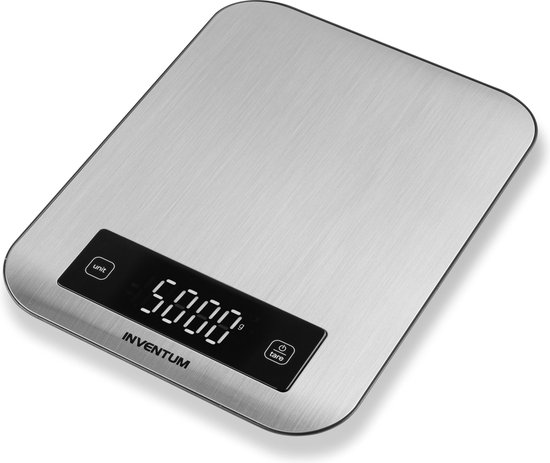 Inventum WS308 - Digitale keukenweegschaal - 1 gr tot 10 kg - Tarrafunctie - RVS oppervlak - Inclusief batterijen - RVS - Inventum