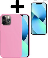 iPhone 13 Pro Max Hoesje Siliconen Case Hoes Met Screenprotector - iPhone 13 Pro Max Hoesje Cover Hoes Siliconen Met Screenprotector - Lichtroze
