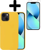 iPhone 13 Hoesje Siliconen Case Hoes Met Screenprotector - iPhone 13 Hoesje Cover Hoes Siliconen Met Screenprotector - Geel