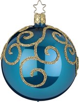 Twee Kerstballen Hemelsblauw Opaal met Engelenkrullen - Handgemaakt in Duitsland