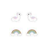 Joy|S - Zilveren oorbellen set - 2 paar - Alpaca oorbellen - Regenboog oorbellen