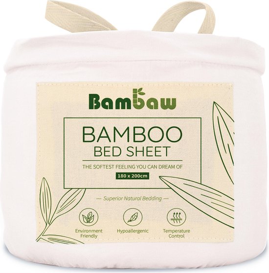 Bamboe Hoeslaken | 2-Persoons Eco Hoeslaken 180cm bij 200cm | Wit | Luxe Bamboe Beddengoed | Hypoallergeen Hoeslaken | Puur Bamboe Viscose Rayon Hoeslaken | Ultra-ademende Stof | Bambaw