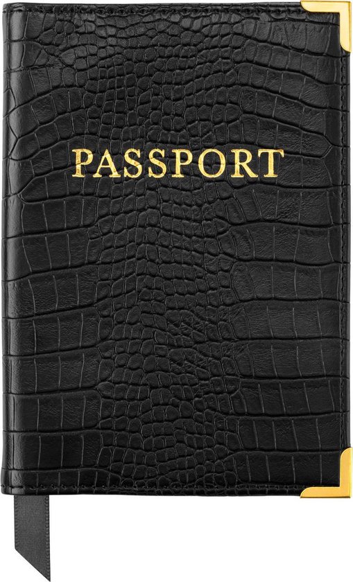 Saetti Paspoort Hoesje - Luxe Reisetui Paspoorthouder - Zwart - Echt Leer