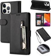 Luxe Telefoonhoesje voor Apple iPhone 13 Pro Max | Hoogwaardig Leren Bookcase | Lederen Wallet Case | Pasjeshouder | Zwart