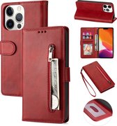 Coque de téléphone de Luxe pour Apple iPhone 13 Pro | Bookcase en cuir de haute qualité | Étui portefeuille en cuir | Porte-cartes | Rouge