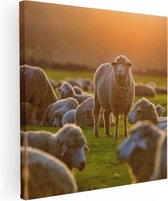 Artaza Canvas Schilderij Kudde Schapen bij Zonsondergang - 30x30 - Klein - Foto Op Canvas - Canvas Print