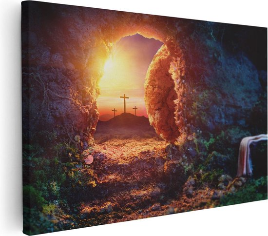 Artaza Canvas Schilderij Kruisiging bij Zonsopgang - Opstanding Jezus - 30x20 - Klein - Foto Op Canvas - Canvas Print