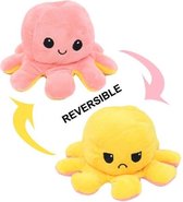 Knuffel Octopus Geel/Roze - Mood Knuffel Omkeerbaar - Reversible Octopus - Octopus Knuffel - Emotie Knuffel - Verwisselbaar - Blij en Boos knuffel