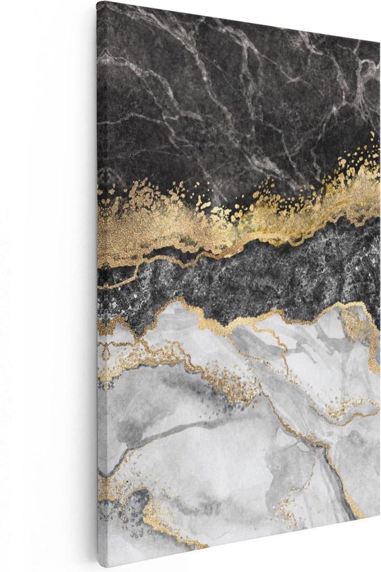 Artaza Canvas Schilderij Abstracte Kunst - Zwart met Witte Marmer - 20x30 - Klein - Foto Op Canvas - Canvas Print