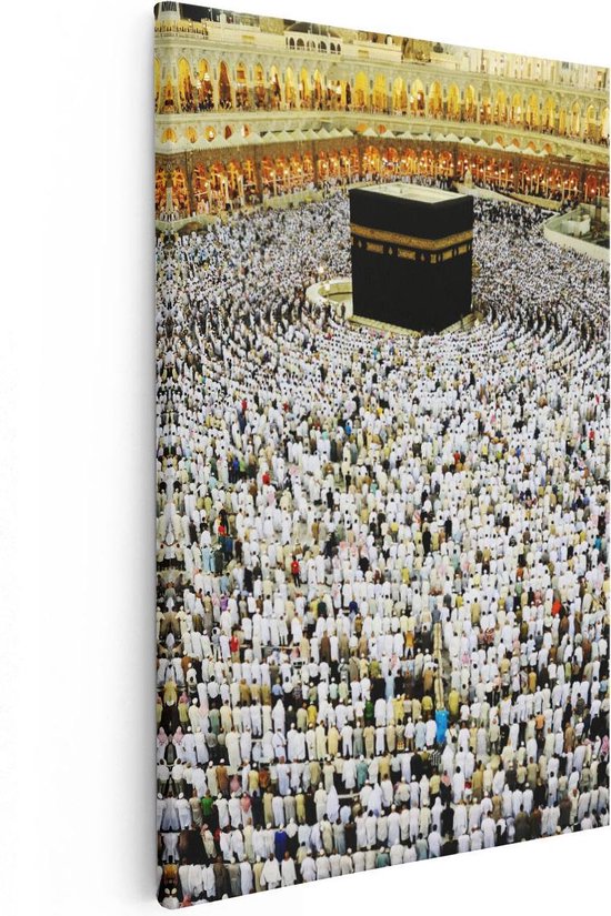 Artaza Canvas Schilderij Zwarte Steen in Mekka met Biddende Moslims - 40x60 - Poster Foto op Canvas - Canvas Print