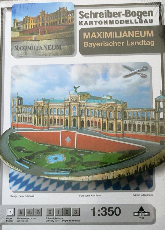 modelbouw in karton, bouwplaat, Maximilianeum, Beierse  regeringsgebouwen, schaal 1/350