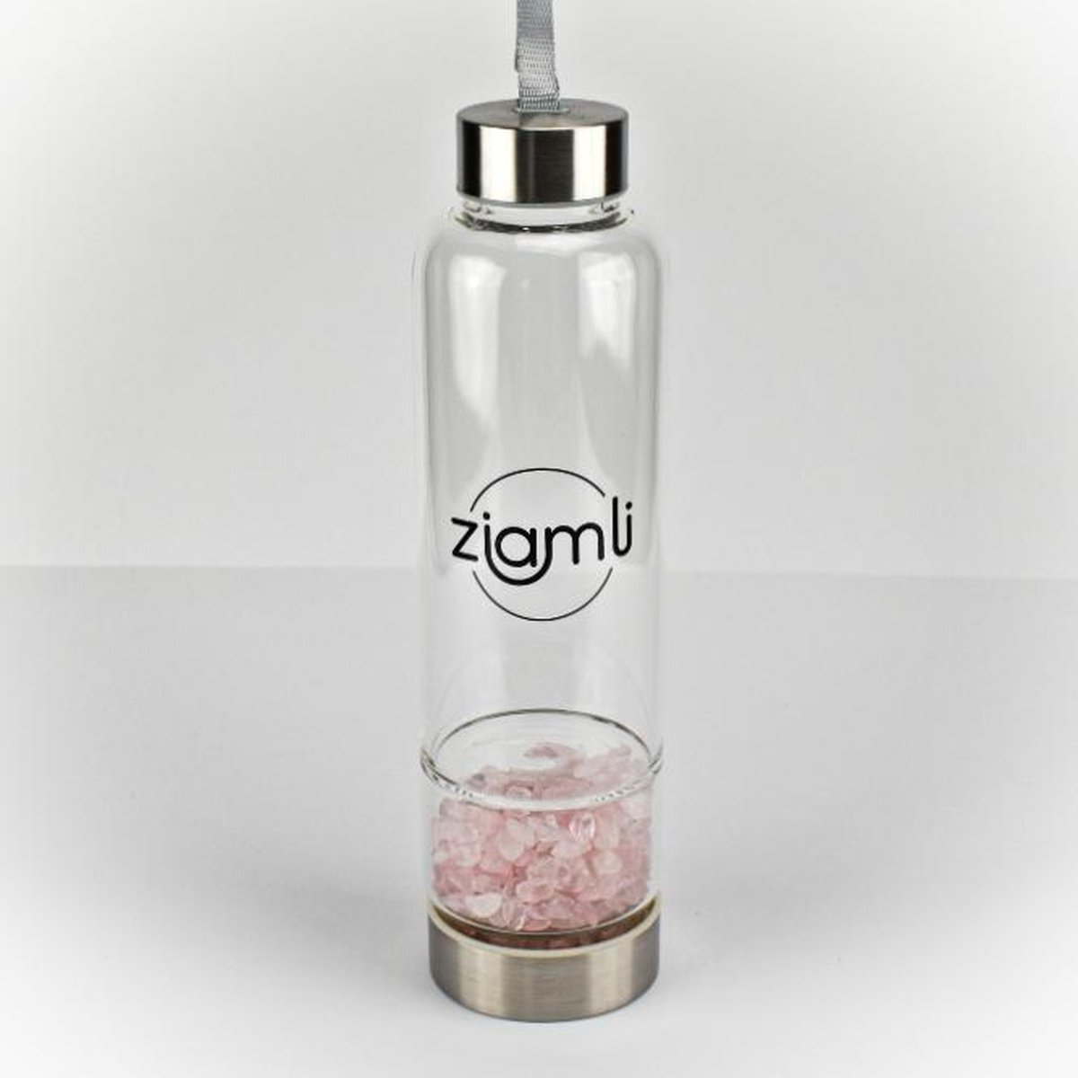 Ziamli Waterfles - Rozenkwarts - Waterfles met kristal - Crystal water bottle Rose Quartz - Waterfles kristal glas