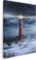 Artaza Canvas Schilderij Vuurtoren op een Storm Zee met Golfen Water - 60x80 - Foto Op Canvas - Canvas Print