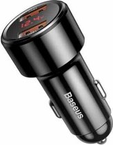 Baseus Autolader USB 2 poorten + USB-A naar USB-C Kabel – Snellader - Auto Lader Geschikt voor Samsung Galaxy, Oppo, Huawei – Sigarettenaansteker oplader (Zwart) CCMLC20A-01