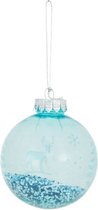 Oneiro's luxe kerstbal FLOKKO Transparant/Blauw – ø80 mm- kerstbal - luxe verpakking – kerstcollectie – kerstdecoratie – kerstboomhanger – kerstversiering