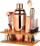 Exreizst Cocktail Shaker Set - 16-Delig - Inclusief Standaard - Cocktail Set - Cocktail shaker - RVS - Rose Goud