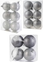 Kerstversiering set glitter kerstballen in het zilver 6 - 8 - 10 cm pakket - 50x stuks