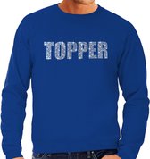 Glitter Topper foute trui blauw met steentjes/ rhinestones voor heren - Glitter kleding/ foute party outfit L