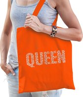 Glitter Queen katoenen tas oranje met steentjes/ rhinestones voor dames - EK/WK / Koningsdag - Glitter accessoires/ foute party outfit - kado /  tasje / shopper