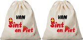 4x Van Sint en Piet cadeauzakje met sluitkoord - katoenen / jute zak - Sinterklaas kadozak voor pakjesavond